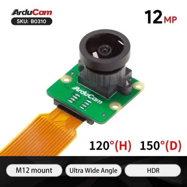 Arducam 12MP IMX708 HDR 120°(H) Wide Angle Camera Module with M12